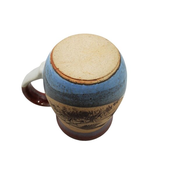 Vintage Handcrafted Ceramic Mug With Bird Design - Rustic Red & Blue Tones - Uni - Picture 7 of 10